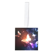 夜白熱［赤熱］光を放つ蝶 キューブオーナメント (正面)