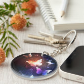 夜白熱［赤熱］光を放つ蝶 キーホルダー (正面右)