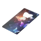 夜白熱［赤熱］光を放つ蝶 クレジットカード栓抜き (裏面アングル)