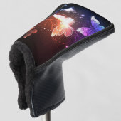 夜白熱［赤熱］光を放つ蝶 ゴルフヘッドカバー (3/4 正面)