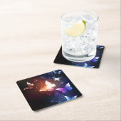 夜白熱［赤熱］光を放つ蝶 スクエアペーパーコースター (インサイチュ)
