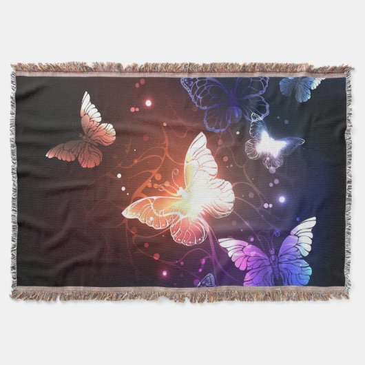 夜白熱［赤熱］光を放つ蝶 スローブランケット (正面)