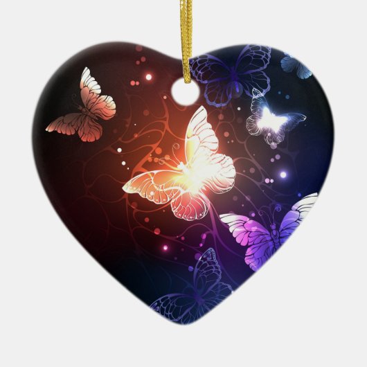 夜白熱［赤熱］光を放つ蝶 セラミックオーナメント (正面)