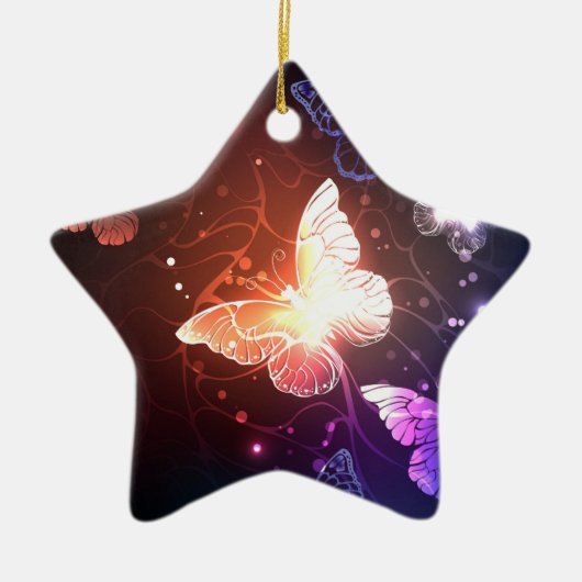 夜白熱［赤熱］光を放つ蝶 セラミックオーナメント (正面)
