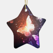 夜白熱［赤熱］光を放つ蝶 セラミックオーナメント (左)