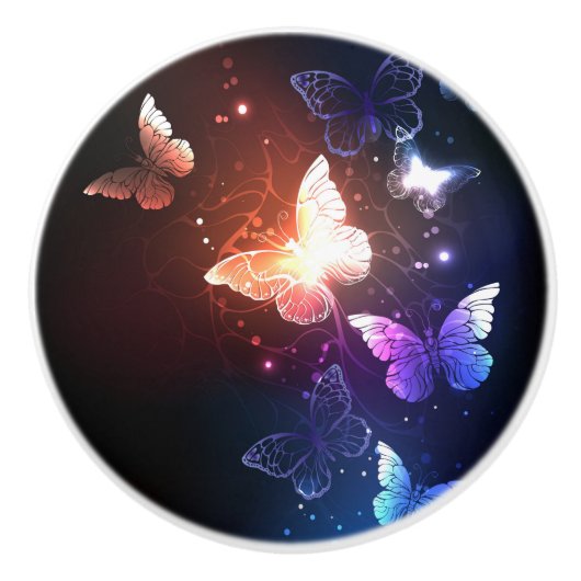 夜白熱［赤熱］光を放つ蝶 セラミックノブ (正面)