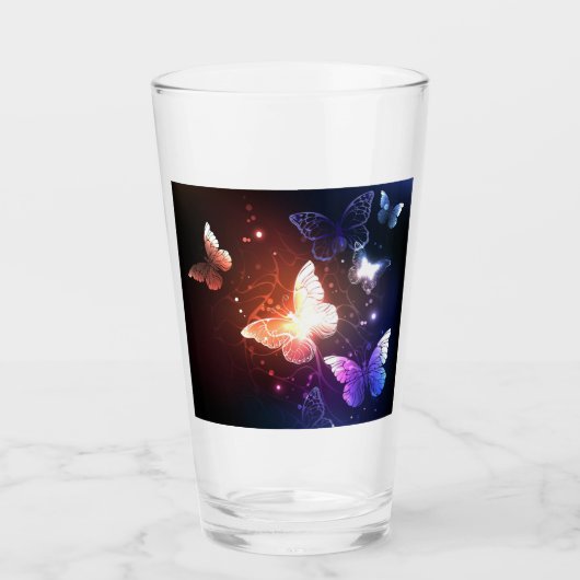 夜白熱［赤熱］光を放つ蝶 タンブラーグラス (正面)