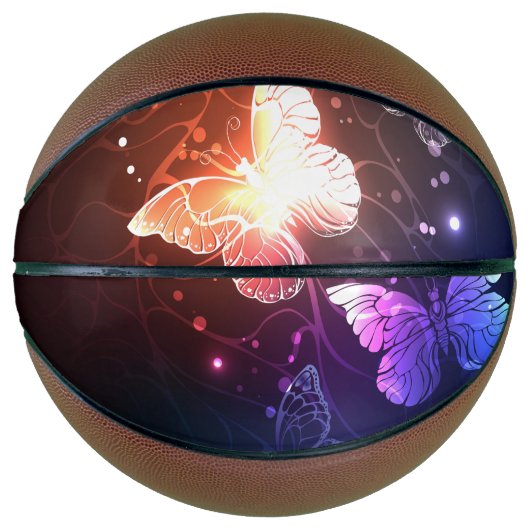 夜白熱［赤熱］光を放つ蝶 バスケットボール (正面)