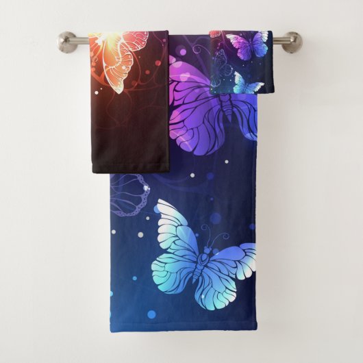 夜白熱［赤熱］光を放つ蝶 バスタオルセット (インサイチュ)