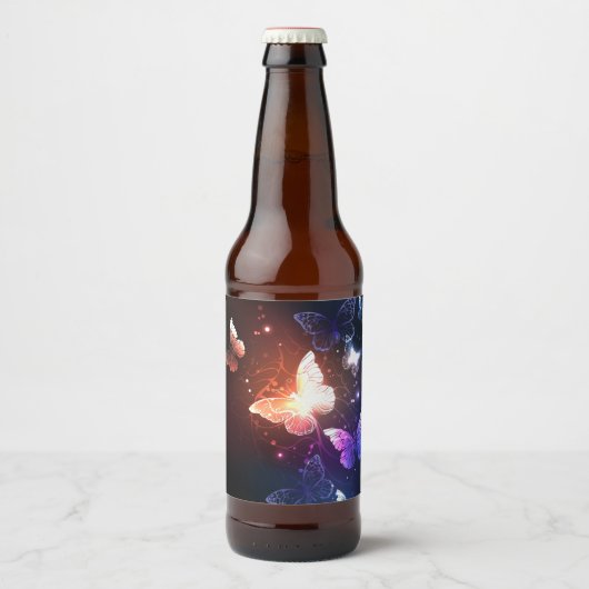 夜白熱［赤熱］光を放つ蝶 ビールラベル (正面)