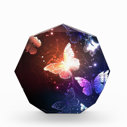 夜白熱［赤熱］光を放つ蝶 フォトブロック (正面)