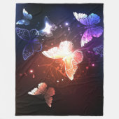 夜白熱［赤熱］光を放つ蝶 フリースブランケット (正面)
