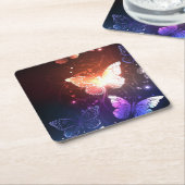 夜白熱［赤熱］光を放つ蝶 ペーパーコースター (アングル)
