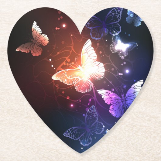 夜白熱［赤熱］光を放つ蝶 ペーパーコースター (正面)