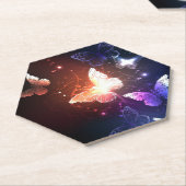 夜白熱［赤熱］光を放つ蝶 ペーパーコースター (アングル)