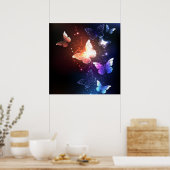 夜白熱［赤熱］光を放つ蝶 ポスター (キッチン)