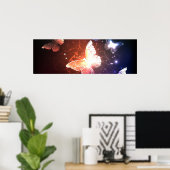 夜白熱［赤熱］光を放つ蝶 ポスター (ホームオフィス)