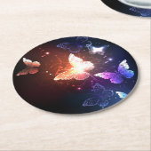 夜白熱［赤熱］光を放つ蝶 ラウンドペーパーコースター (アングル)