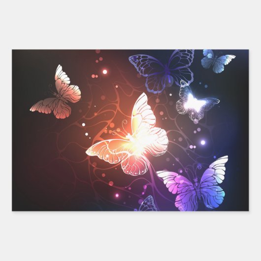 夜白熱［赤熱］光を放つ蝶 ラッピングペーパーシート (正面)