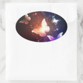 夜白熱［赤熱］光を放つ蝶 楕円形シール (バッグ)