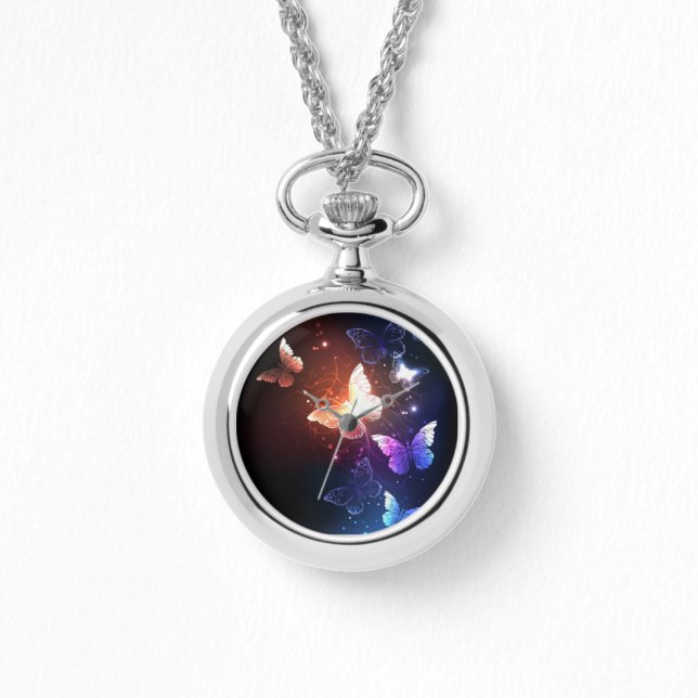 夜白熱［赤熱］光を放つ蝶 腕時計 (正面)