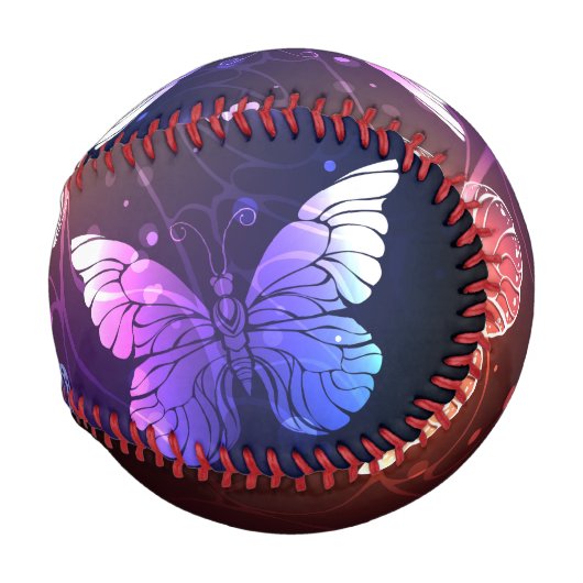 夜白熱［赤熱］光を放つ蝶 野球ボール (正面右)