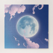 夜空お洒落の月のかわいいイラストレーション ジグソーパズル (横)