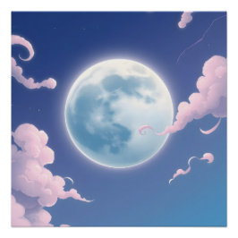 夜空お洒落の月のかわいいイラストレーション ポスター