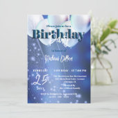 夜空がスパークルブルーと白の風船誕生日 招待状 (スタンド正面)