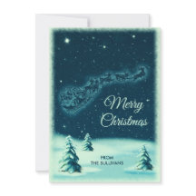 夜空でサンタそりを引くトナカイ