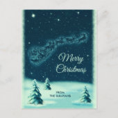 夜空でサンタそりを引くトナカイ ポストカード (正面)