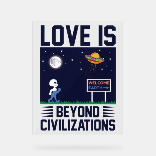 夜空と宇宙とエイリアンと宇宙船 アクリルサイン (正面)