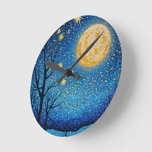 夜空と満月 ラウンド壁時計 (傾斜)