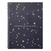 夜空と金の星 ミニマルなモノグラム ノートブック (正面)