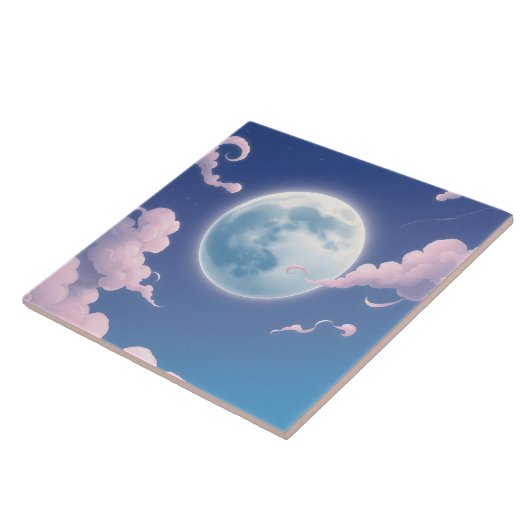 夜空にかわいい月を幻想的に描いたイラスト タイル (側面)