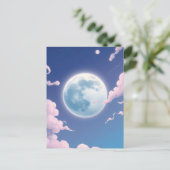 夜空にかわいい月を幻想的に描いたイラスト ポストカード (スタンド正面)
