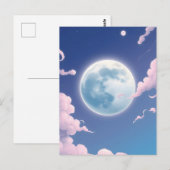 夜空にかわいい月を幻想的に描いたイラスト ポストカード (正面/裏面)