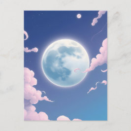 夜空にかわいい月を幻想的に描いたイラスト ポストカード