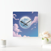 夜空にかわいい月を現実的に描いたイラスト スクエア壁時計 (ホーム)