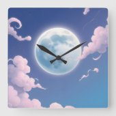 夜空にかわいい月を現実的に描いたイラスト スクエア壁時計 (正面)