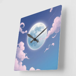 夜空にかわいい月を現実的に描いたイラスト スクエア壁時計