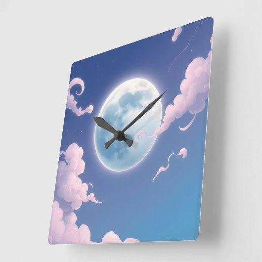 夜空にかわいい月を現実的に描いたイラスト スクエア壁時計 (傾斜)