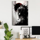 夜空に舞い上がるライオン ポスター (ホームオフィス)