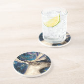 夜空に輝く星の下のクリスマスツリーの鹿 コースター (側面)