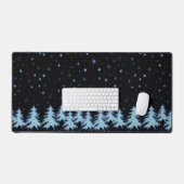 夜空に輝く青いクリスマスツリーと星 デスクマット (キーボード&マウス)
