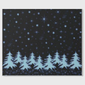 夜空に輝く青いクリスマスツリーと星 ラッピングペーパー (フラット)