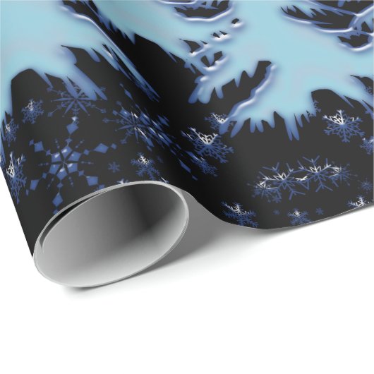 夜空に輝く青いクリスマスツリーと星 ラッピングペーパー (ロールコーナー)