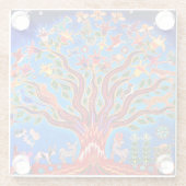 夜空に鳥や花が咲く木 ガラスコースター (裏面)