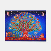 夜空に鳥や花が咲く木 ドアマット (正面)