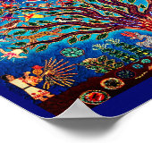 夜空に鳥や花が咲く木 ポスター (角)